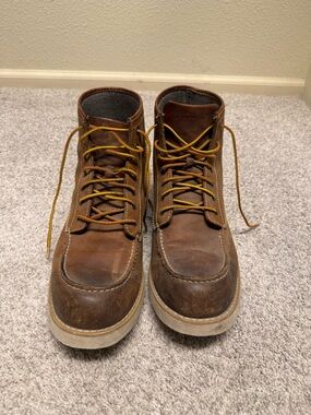 Eastland Brown Leather Moc Toe Boots with Yellow Laces